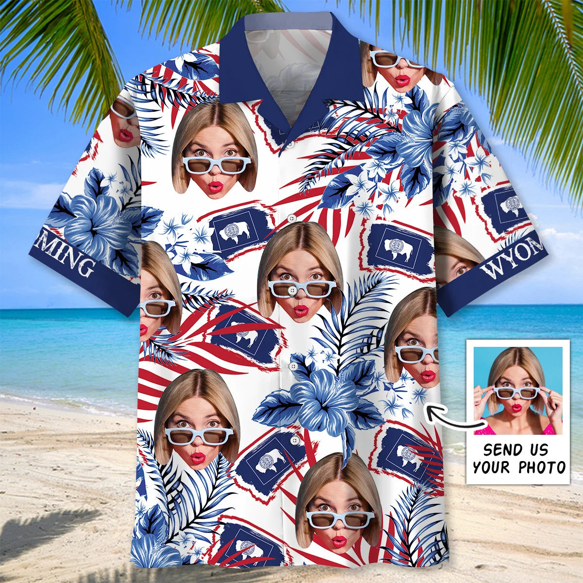 Wyoming State Custom Face Hawaiian Shirt, custom shirt gift for men (view 3)