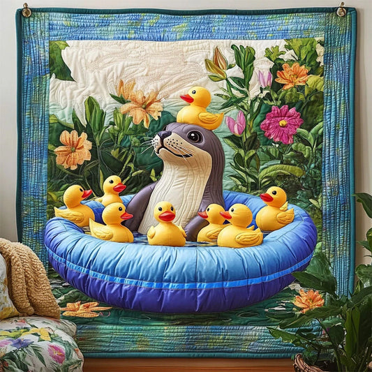 Yellow Duck Seal Quilt Blanket