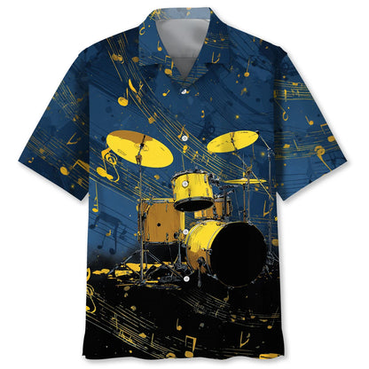 Yellow Drum Set Hawaiian Shirt, custom shirt gift for men
