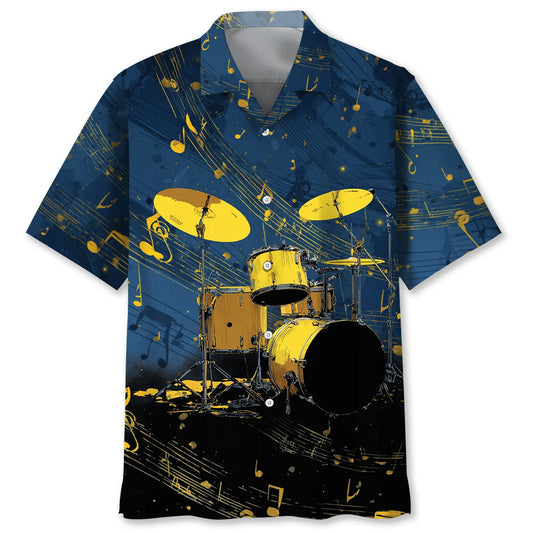 Yellow Drum Set Hawaiian Shirt, custom shirt gift for men