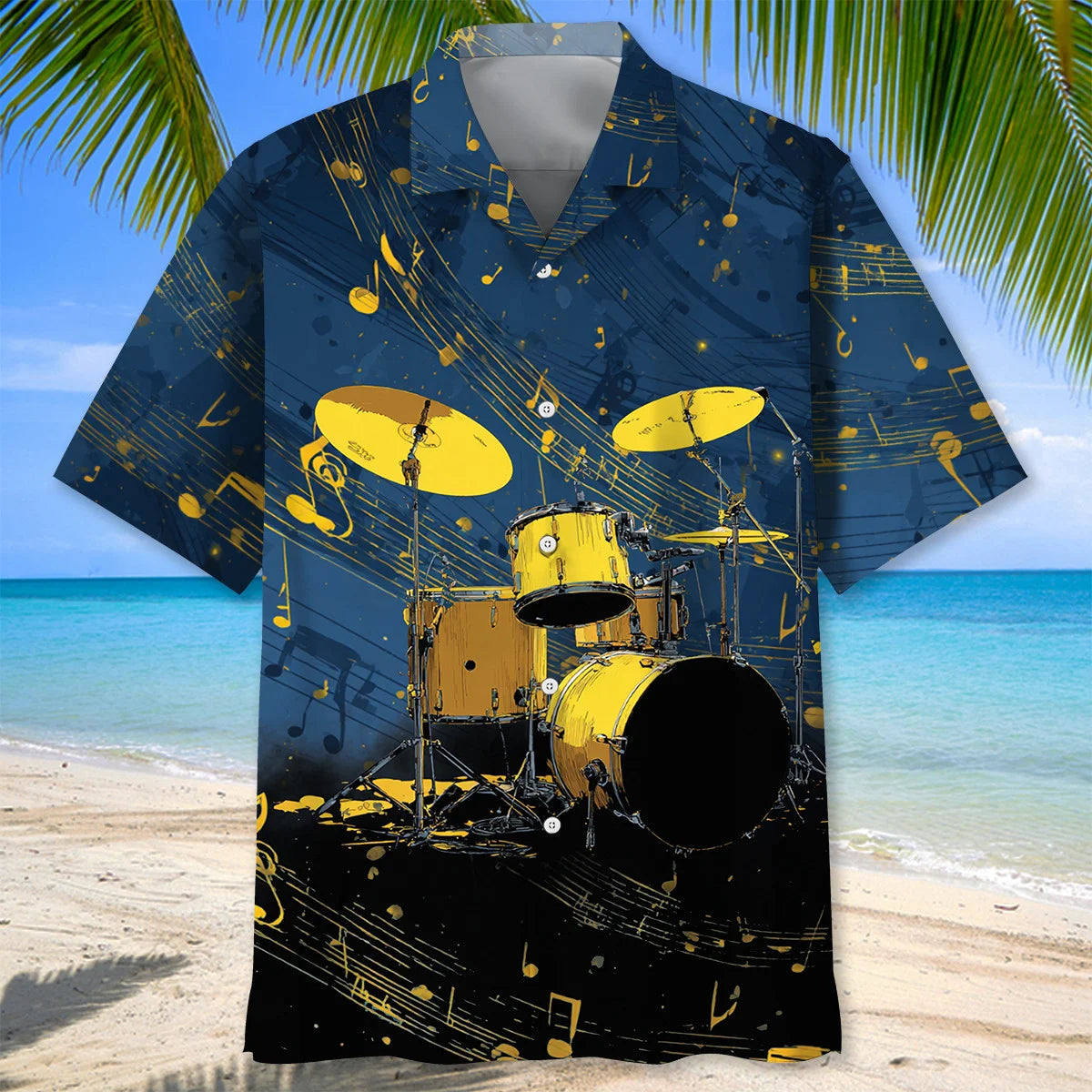 Yellow Drum Set Hawaiian Shirt, custom shirt gift for men (view 3)