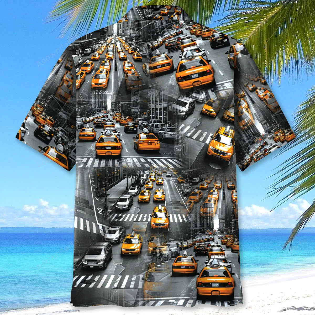 Yellow Taxi City Hawaiian Shirt, custom shirt gift for men (view 3)