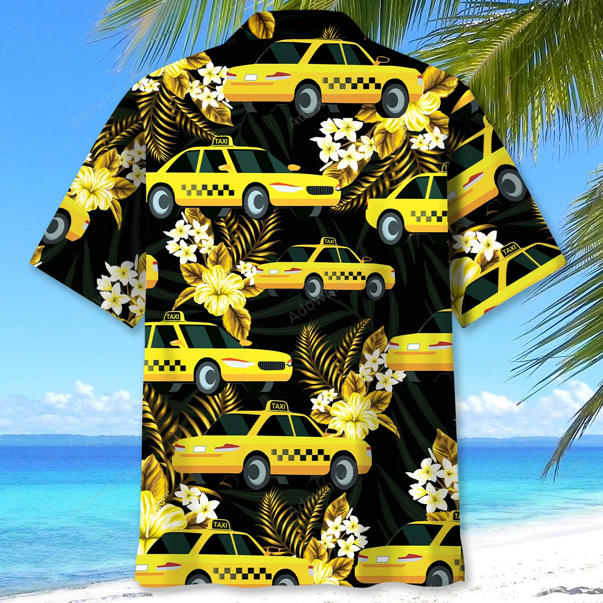 Yellow Taxi Tropical Hawaiian Shirt, custom shirt gift for men (view 3)