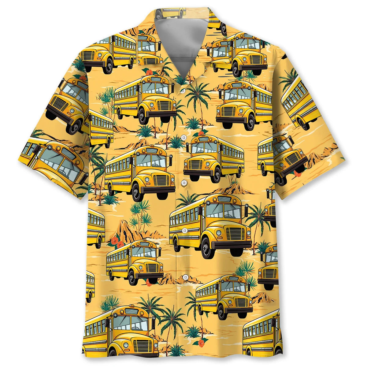 Yellow Tropical School Bus Hawaiian Shirt, custom shirt gift for men
