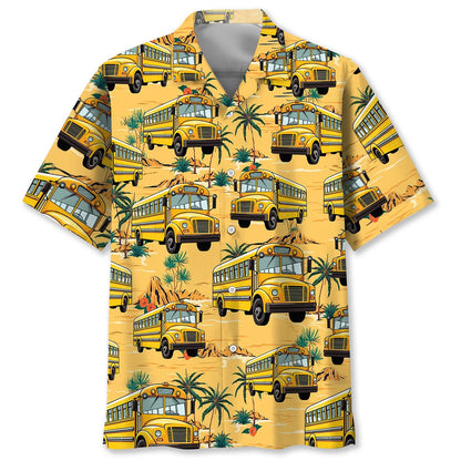 Yellow Tropical School Bus Hawaiian Shirt, custom shirt gift for men
