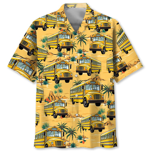 Yellow Tropical School Bus Hawaiian Shirt, custom shirt gift for men