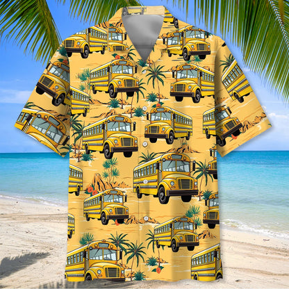 Yellow Tropical School Bus Hawaiian Shirt, custom shirt gift for men (view 2)