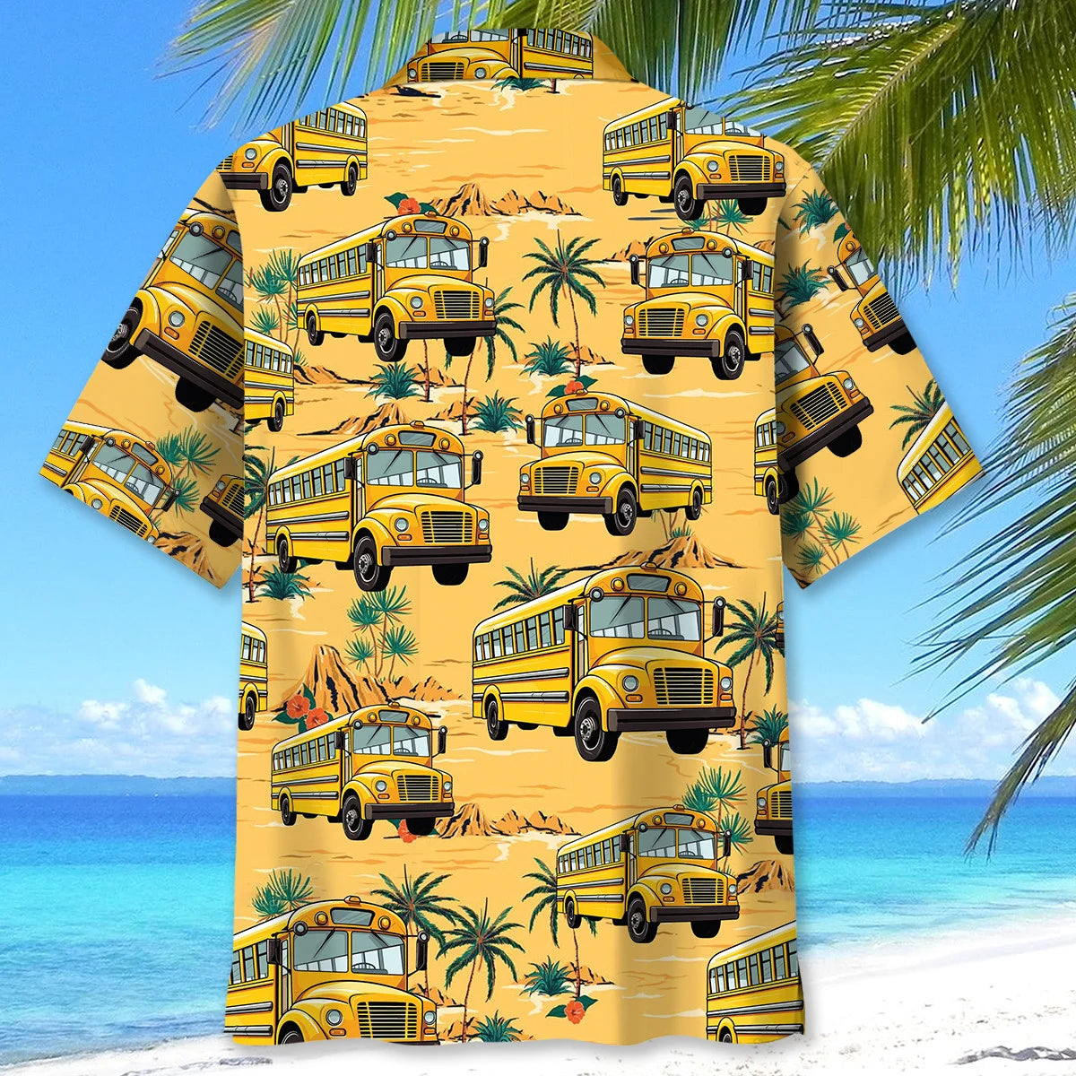 Yellow Tropical School Bus Hawaiian Shirt, custom shirt gift for men (view 3)