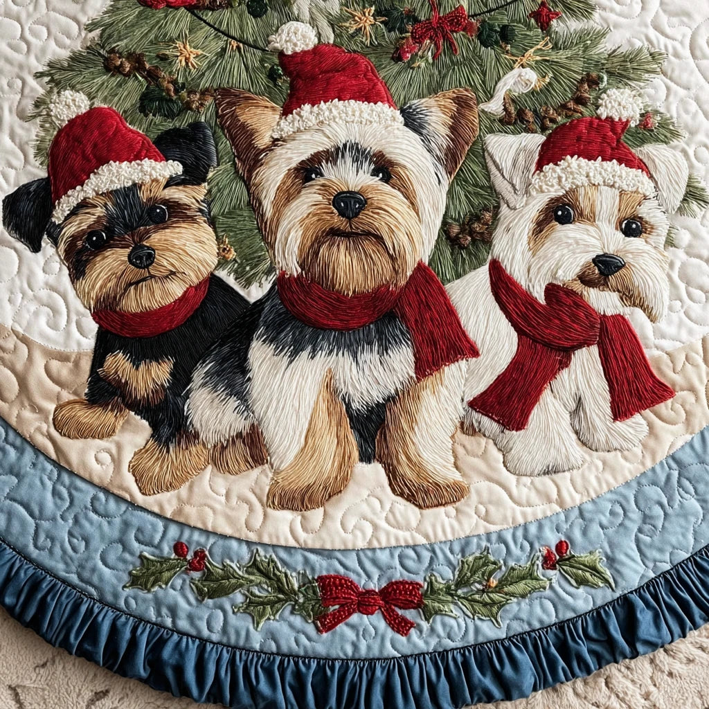 Yorkie Bliss Christmas Quilted Tree Skirt