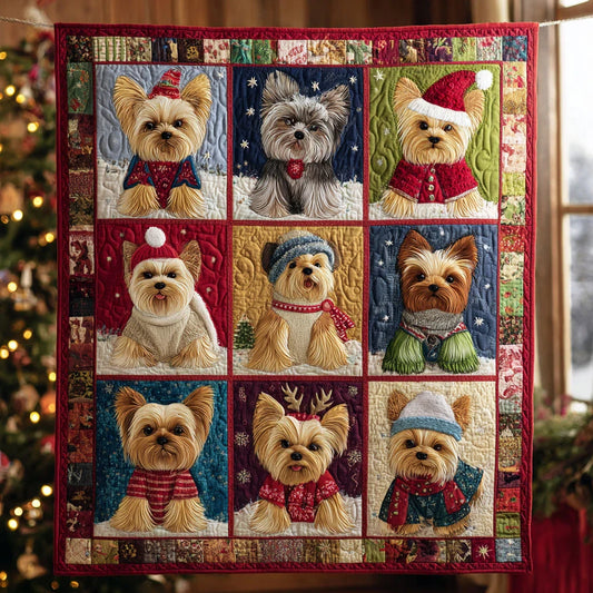 Yorkie Christmas Quilt Blanket