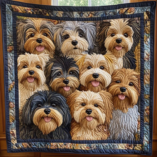Yorkie Gathering Quilt Blanket