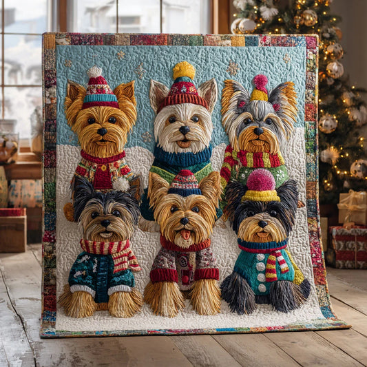 Yorkie Snow Quilt Blanket