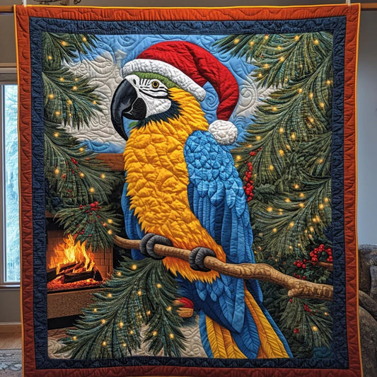 Yuletide Macaw Fireside Quilt Blanket
