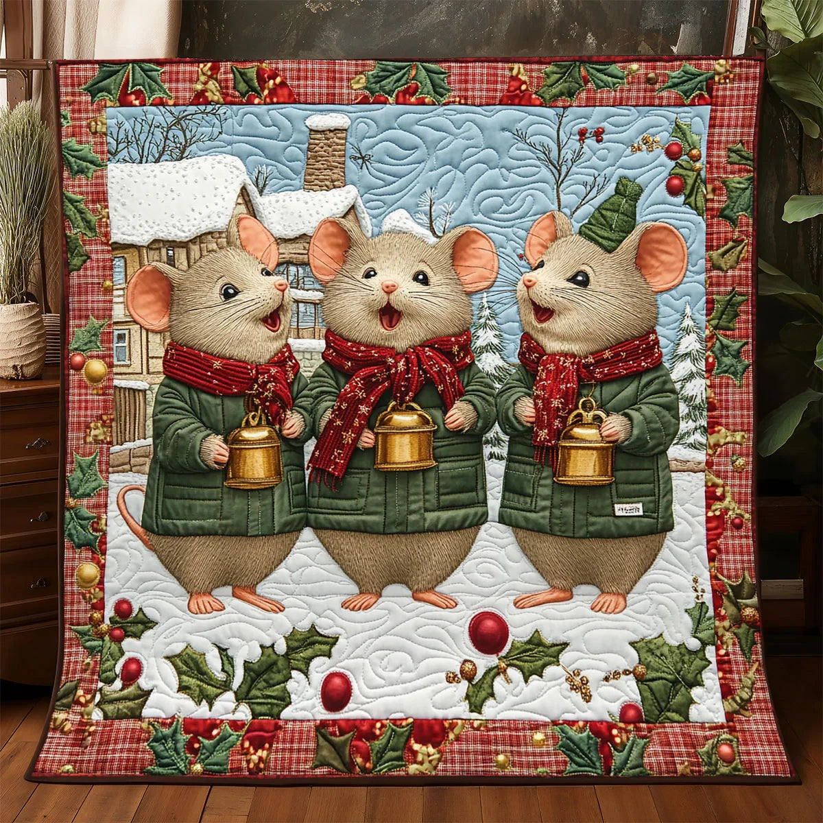Yuletide Mouse Melodies Quilt Blanket