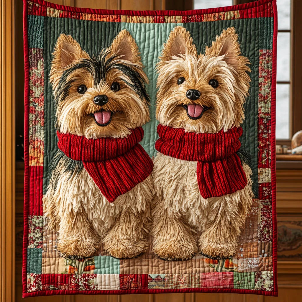 Yuletide Yorkies Quilt Blanket
