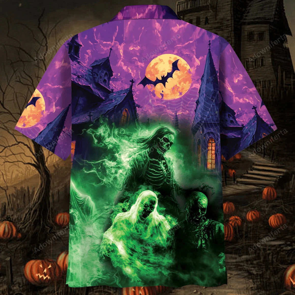 Zombie Halloween Night Hawaiian Shirt, custom shirt gift for men (view 3)